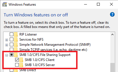 SMB 1.0 - CIFS клиент включен в Windows 10