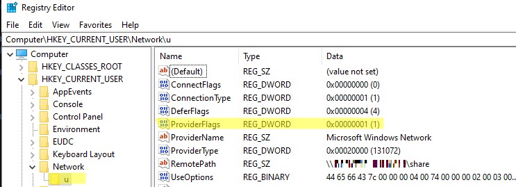 включить параметр реестра providerflags для корректного подключения сетевых дисков после обновления до windows 10 2004