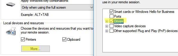 Не работает буфер обмена в RDP сессии Windows 5 включить перенаправление локальных дисков в rdp сессию