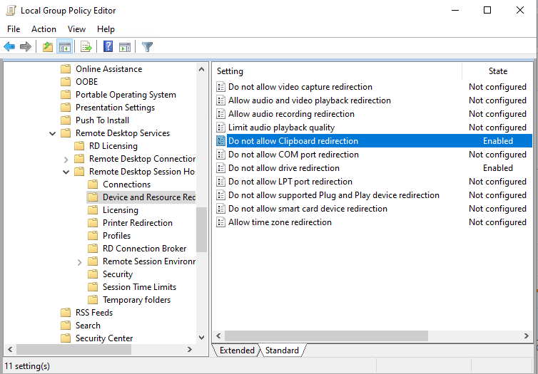 Не работает буфер обмена в RDP сессии Windows 7 Do not allow Clipboard redirection групповая политика