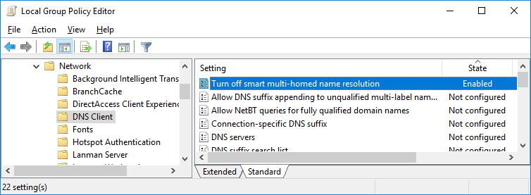Turn off smart multi-homed name resolution политика DNS клиента