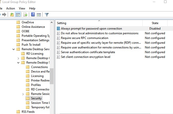 параметр групповой политики: всегда запрашивать пароль при rdp подключении