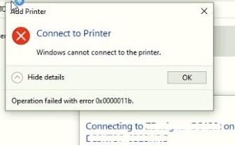 ошибка 0x0000011b при подключении сетевого принтера в Windows 10