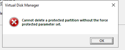 Cannot delete a protected partition without the force protected parameter set. 