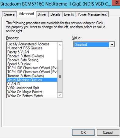 Virtual Machine Queue в свойствах драйвера сетевой карты broadcom