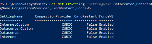 Новые настройки Get-NetTCPSetting в Windows Server 2019