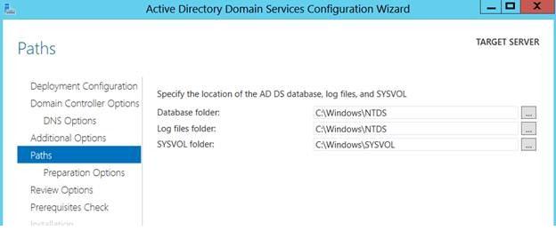 Путь к ntds и sysvol в windows 2012