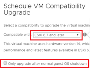 запланировать обновление vm hardware при следующей перезагрузке