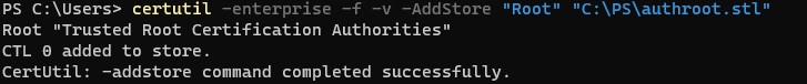certutil установить STL файл доверенных сертфикатов в Windows