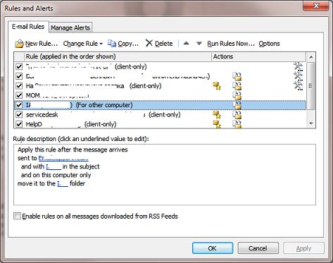 Ограничение на размер правил в outlook 2010