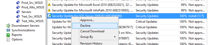 Decline - отзыв обновления wsus
