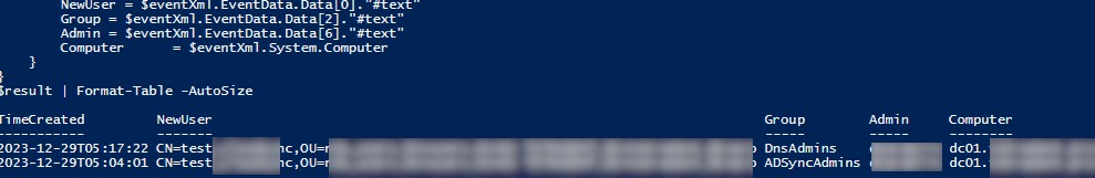 Оповещение при добавлении пользователя в группу администраторов Active Directory 4 powershell скрипт для поиска событий изменения групп администраторов AD