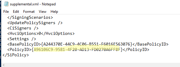 PolicyID в XML файле WDAC