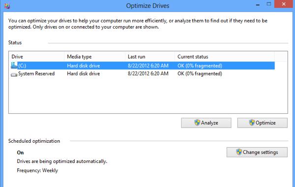 Интерфейс утилиты Optimize Drives в Windows 8