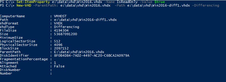 Hyper-V создаем новый разностный диск с помощью powershell