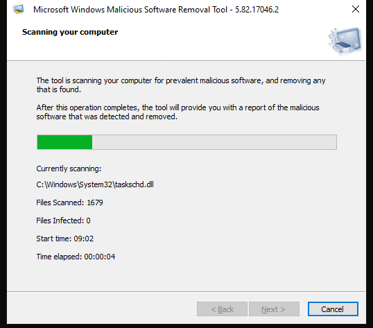 проверка компьютера с помощью средства удаления вредоносных программ Windows (MRT.exe) 