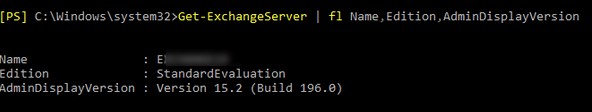 powershell командлет Get-ExchangeServer позволяет узнать редакцию exchnage server