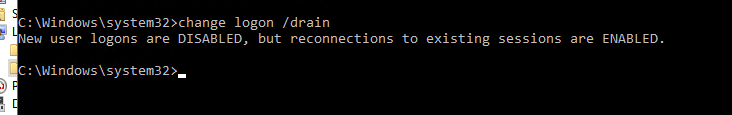 change logon /drain - New user logons are DISABLED, but reconnections to existing sessions are ENABLED