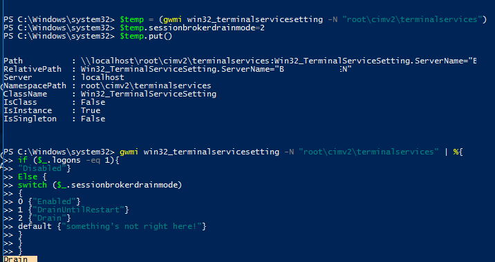 powershell - включить/отключить режим стока drain mode