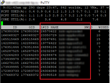 esxtop список виртуальных машин