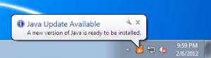 Java Update Available. A new version of Java is ready to be installed.