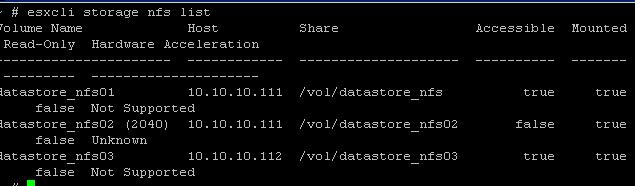 esxcli storage nfs list