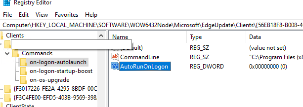 Параметр AutoRunOnLogon для Edge в реестре