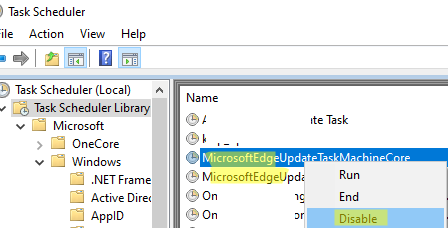 отключить задания планировщика MicroosftEdge