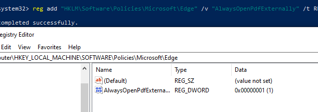 параметр реестра AlwaysOpenPdfExternally для MS Edge