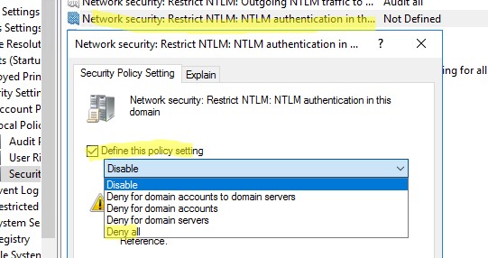 Параметр групповой политики - отключить ntlm в active directory