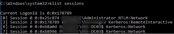 klist sessions вывести все сессии и протоколы аутентфикации (kerberos/ntlm)
