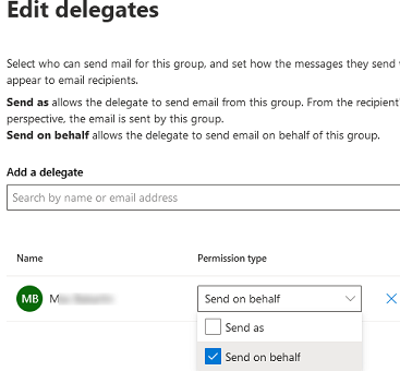 предоставить права на отправку от имени группы в microsoft 365