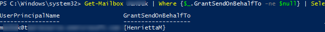 Get-Mailbox отчет GrantSendOnBehalfTo 