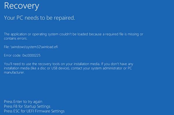 File: windowssystem32winload.efi is missing or contains errors