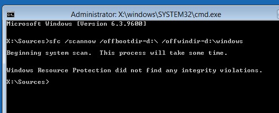 sfc /scannow /offboot=d: /offwindir=d:windows