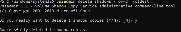 vssadmin eудалить старые теневые копии vss