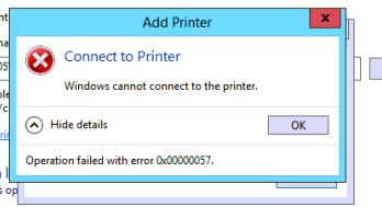 Ошибка поключения сетевого принтера 0x00000057 Windows cannot connect to the printer 