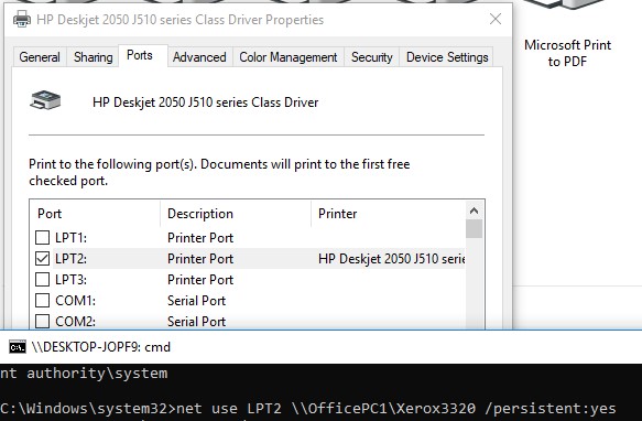 подключить сетевой принтер через локальный lpt порт