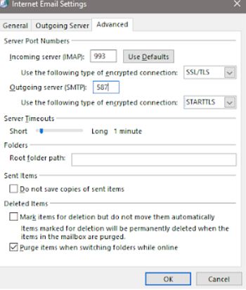 настройка TLS в Outlook для подключения к почтовому серверу 