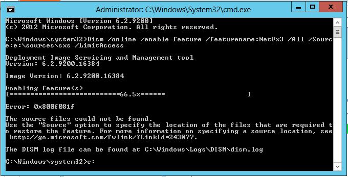 Ошибка 0x800f081f установки .NET 3.5 с помощью DISM 