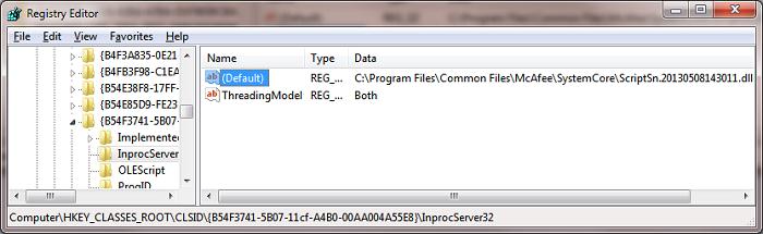 MCAfee заменят библиотеку обработчик vbs (vbscript.dll)