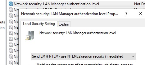 изменить настройки политики ntlm