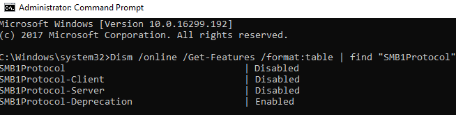Dism узнать, включен ли smb1 протокол