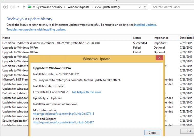 Upgrade to Windows 10 Pro - ошибка 80240020