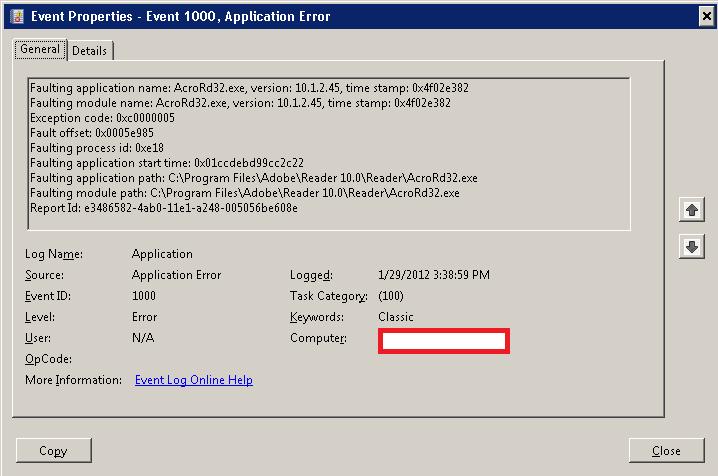 Ошибка с id 1000 при печати на сетевой принтер в adobe reader X 10 Ошибка с id 1000 при печати на сетевой принтер в adobe reader X 10