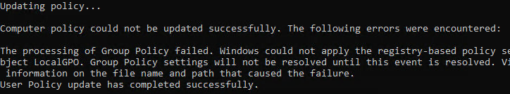 Ошибка при обработке групповой политики. Windows не удалось применить