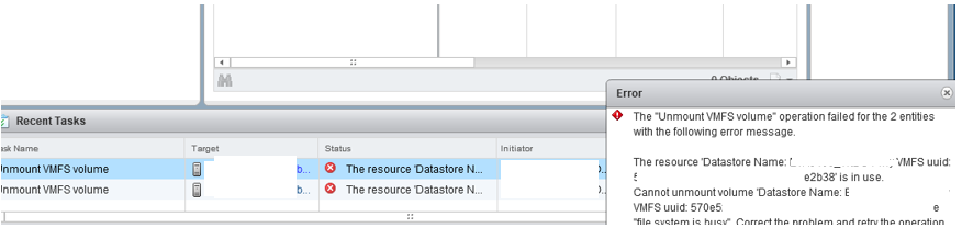 The resource Datastore Name is in use