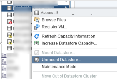 unmount datastore в vsphere