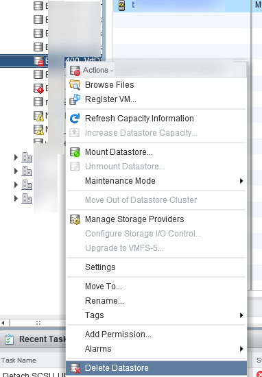 удалить vmfs хранилище в vsphere