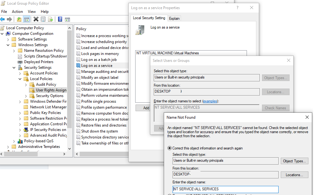 Политика "Вход в качестве службы", не могу найти NT SERVICEALL SERVICES
